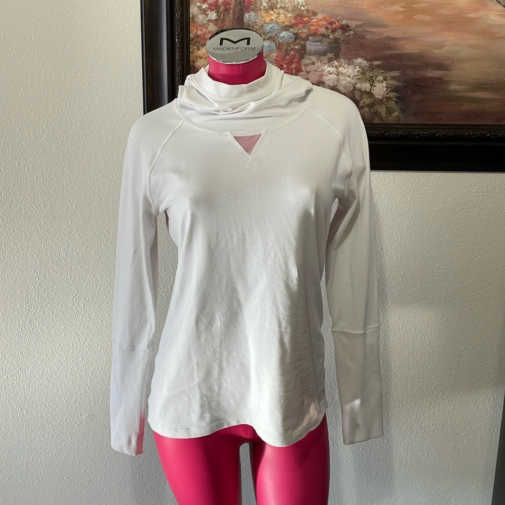 Lululemon Funnel Neck Long Sleeve Vented Mesh White Hoodie Shirt Light Stretch